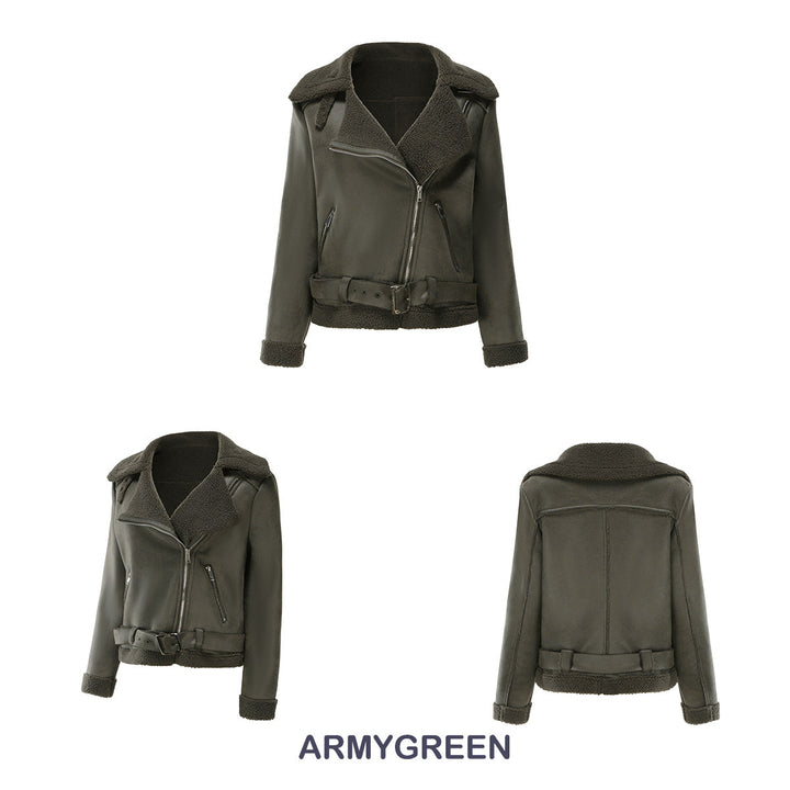 Drune | Winterjacke aus Kunstwildleder mit Fell und Gürtel