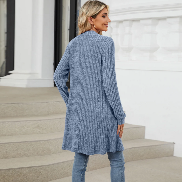 Drune | Lange Strickjacken Damen Gerippte Offene Vorderseite Jacke mit Taschen