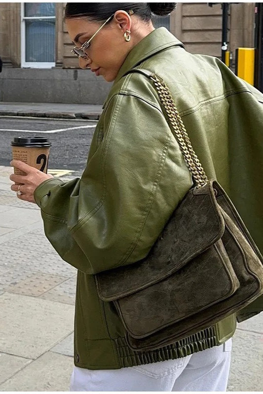 Drune | Grüne Kunstlederjacke