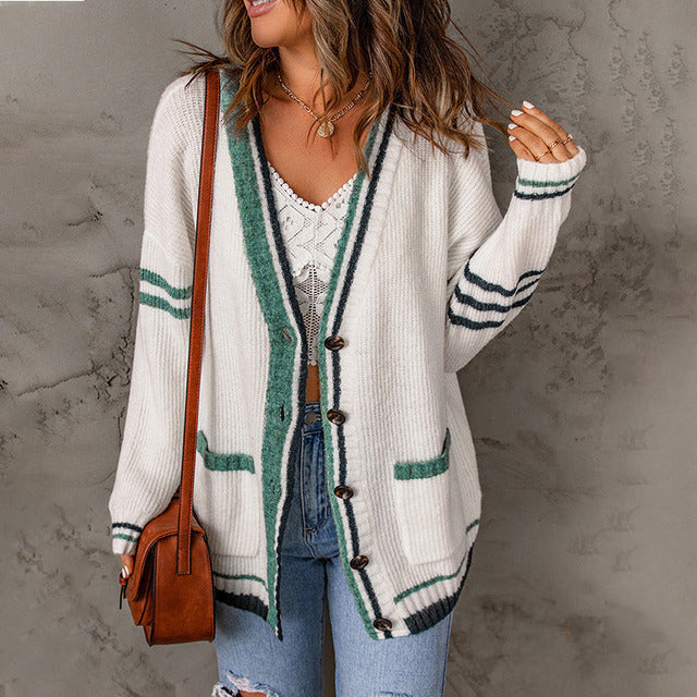 Drune | Gestreifte Strick-Strickjacke Mit Modernem Muster