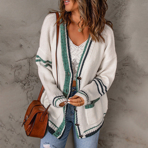 Drune | Gestreifte Strick-Strickjacke Mit Modernem Muster