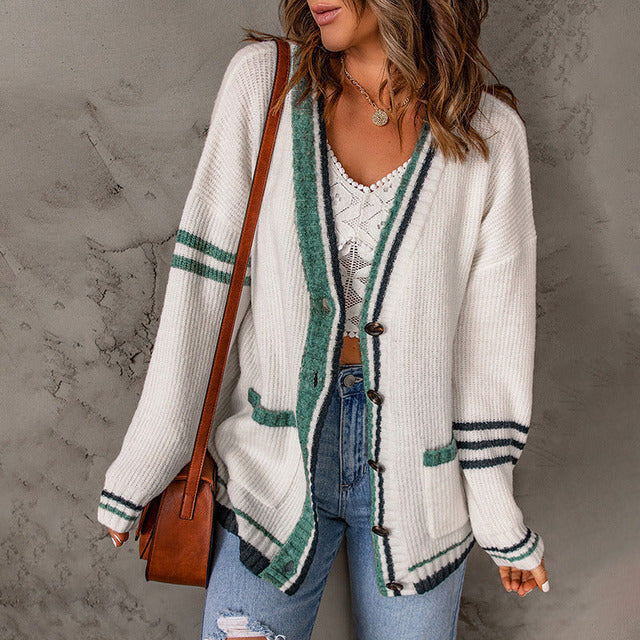Drune | Gestreifter Cardigan mit Knöpfen Polyester Lässig, Stilvoll