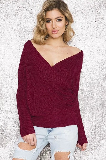Damen Wickelpullover mit offenem Schulterdesign und lässiger Silhouette Drune
