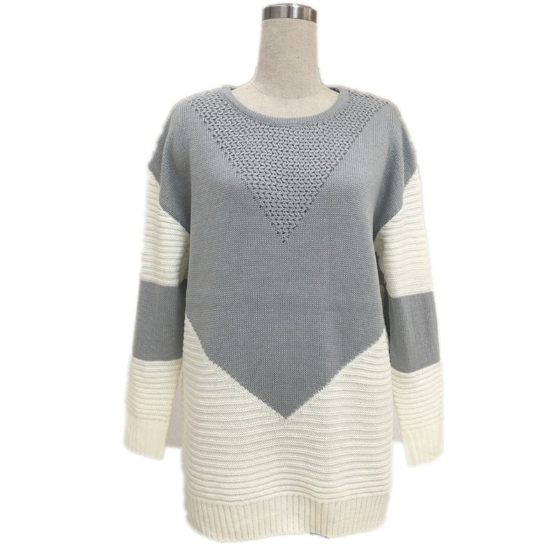 Damen Modischer Strickpullover mit geometrischem Design und voluminösen Ärmeln Drune