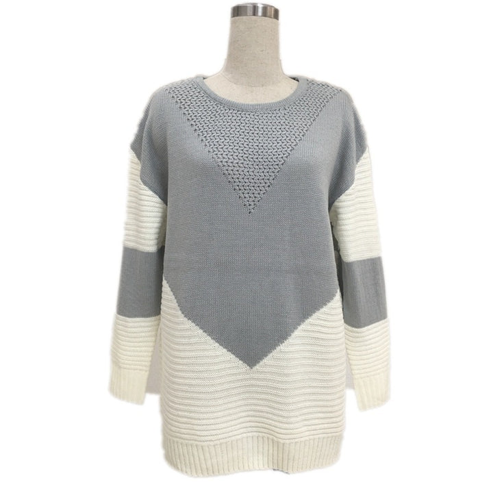 Damen Modischer Strickpullover mit geometrischem Design und voluminösen Ärmeln Drune