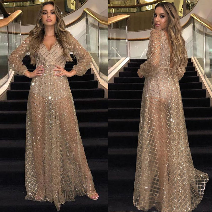 Damen Elegantes Transparenzkleid mit glanzvollen Akzenten Drune