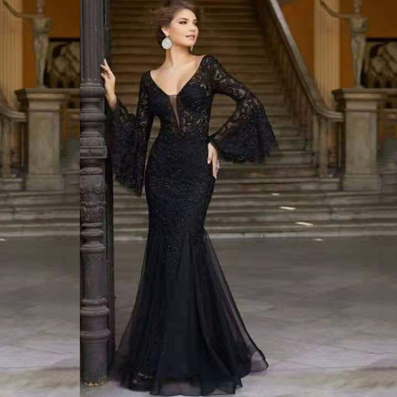 Damen Figurbetontes Abendkleid mit schimmernden Verzierungen und elegantem V-Ausschnitt Drune