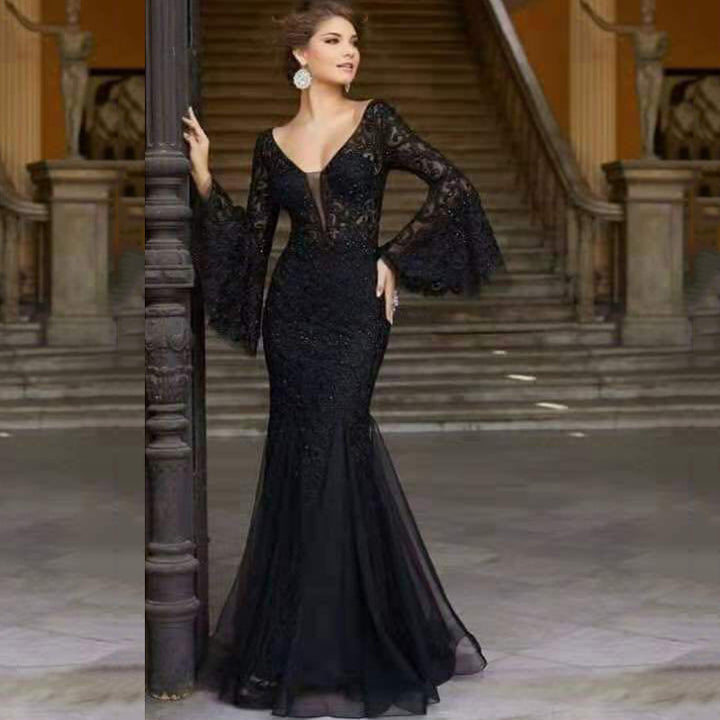 Damen Figurbetontes Abendkleid mit schimmernden Verzierungen und elegantem V-Ausschnitt Drune