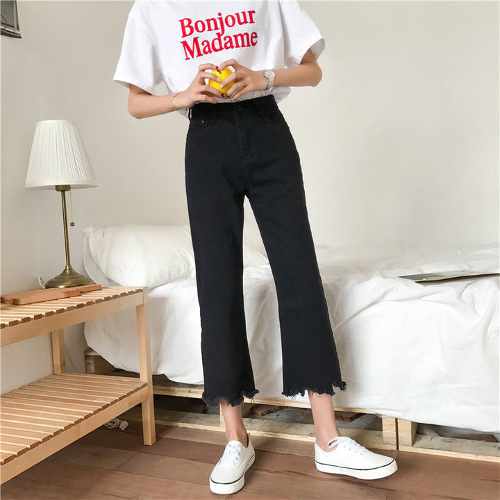 Damen Weit geschnittene Jeans mit Fransenabschlüssen Drune