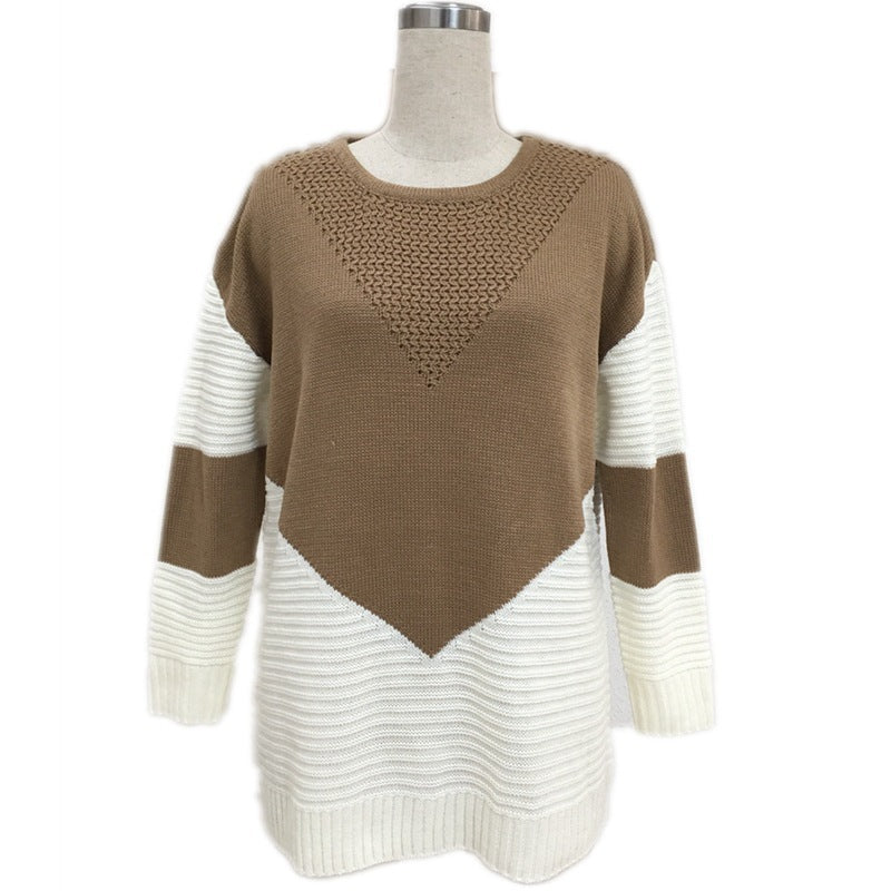 Damen Modischer Strickpullover mit geometrischem Design und voluminösen Ärmeln Drune
