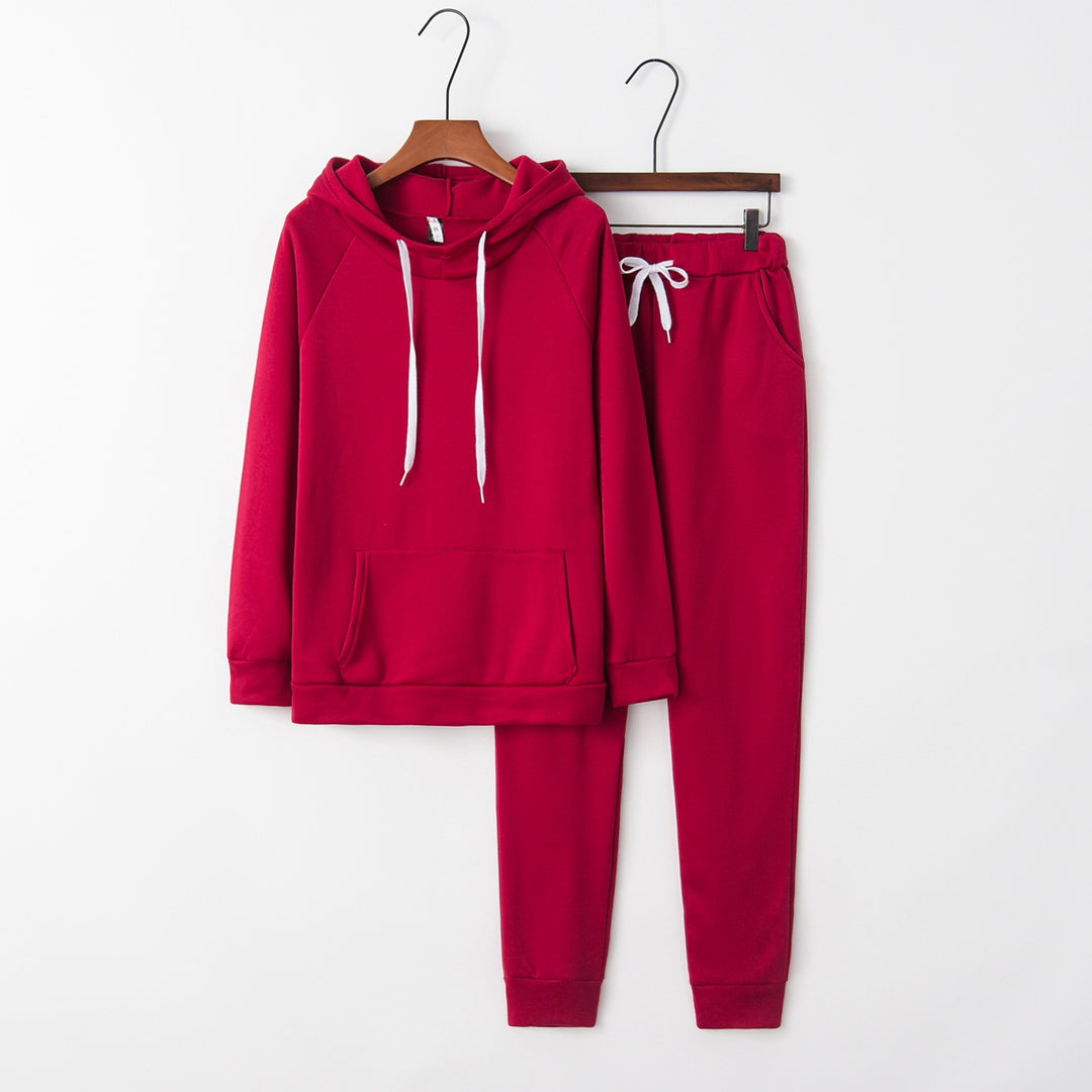 Damen lässiges Sportanzug-Set mit Kapuze und Kängurutasche Drune