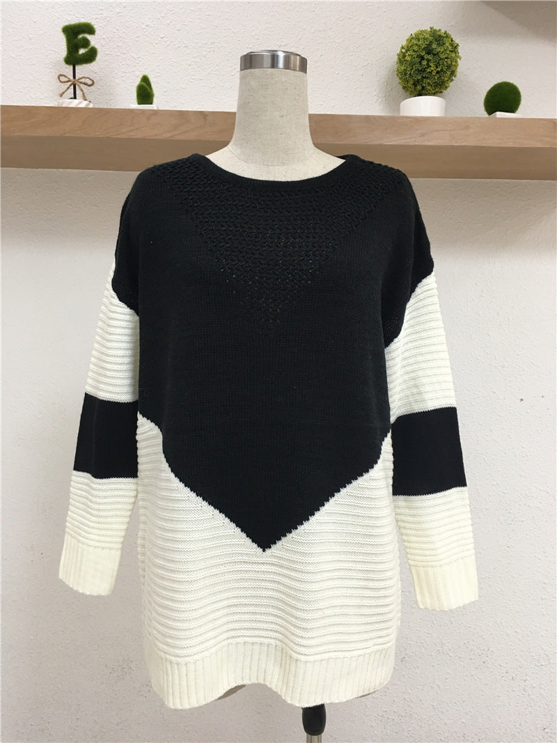 Damen Modischer Strickpullover mit geometrischem Design und voluminösen Ärmeln Drune