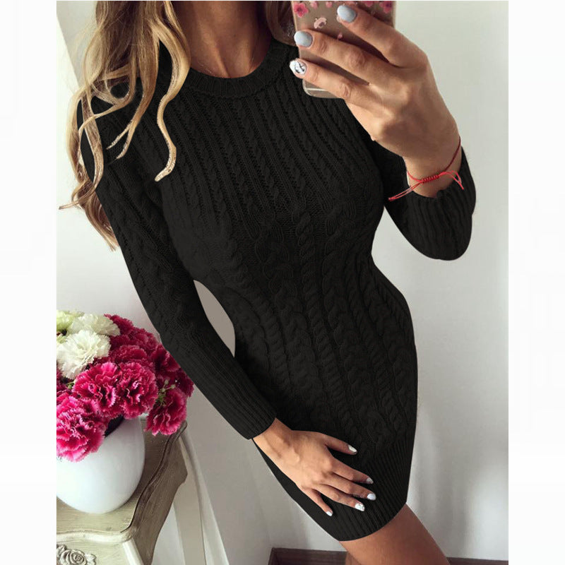 Damen Strickkleid mit raffiniertem Zopfdesign und figurbetontem Schnitt Drune