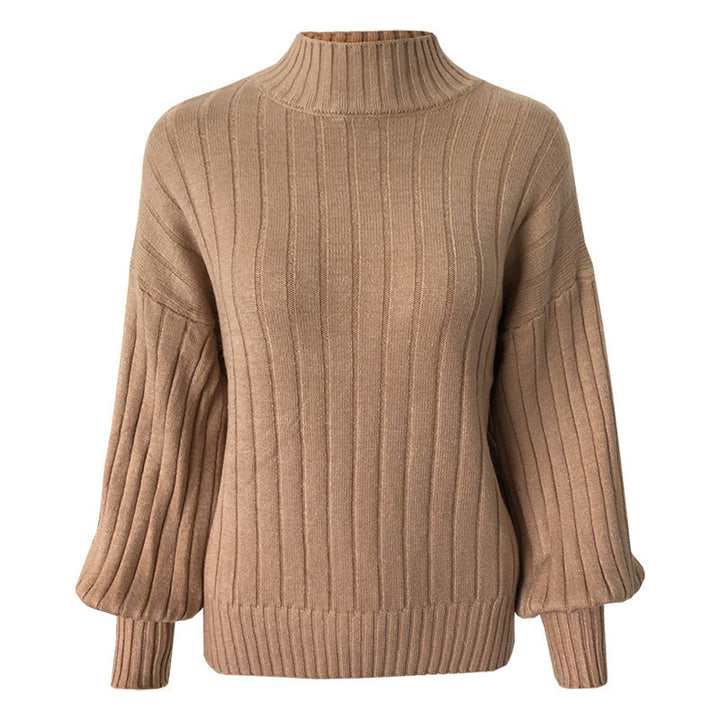 Damen Strickpullover mit hohem Kragen und voluminösen Ärmeln Drune