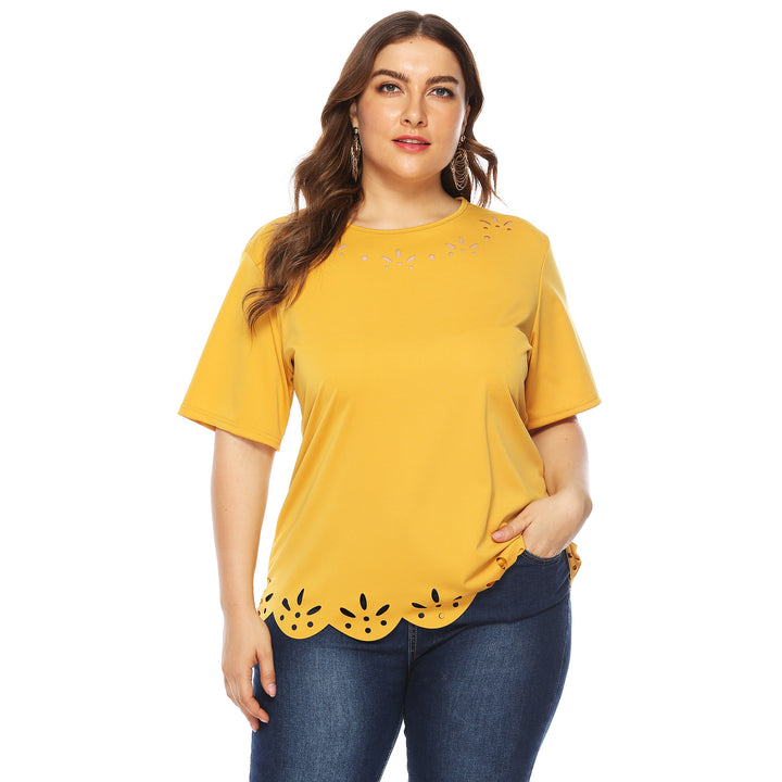 Damen lässiges T-Shirt mit kreativem Lochmuster Drune