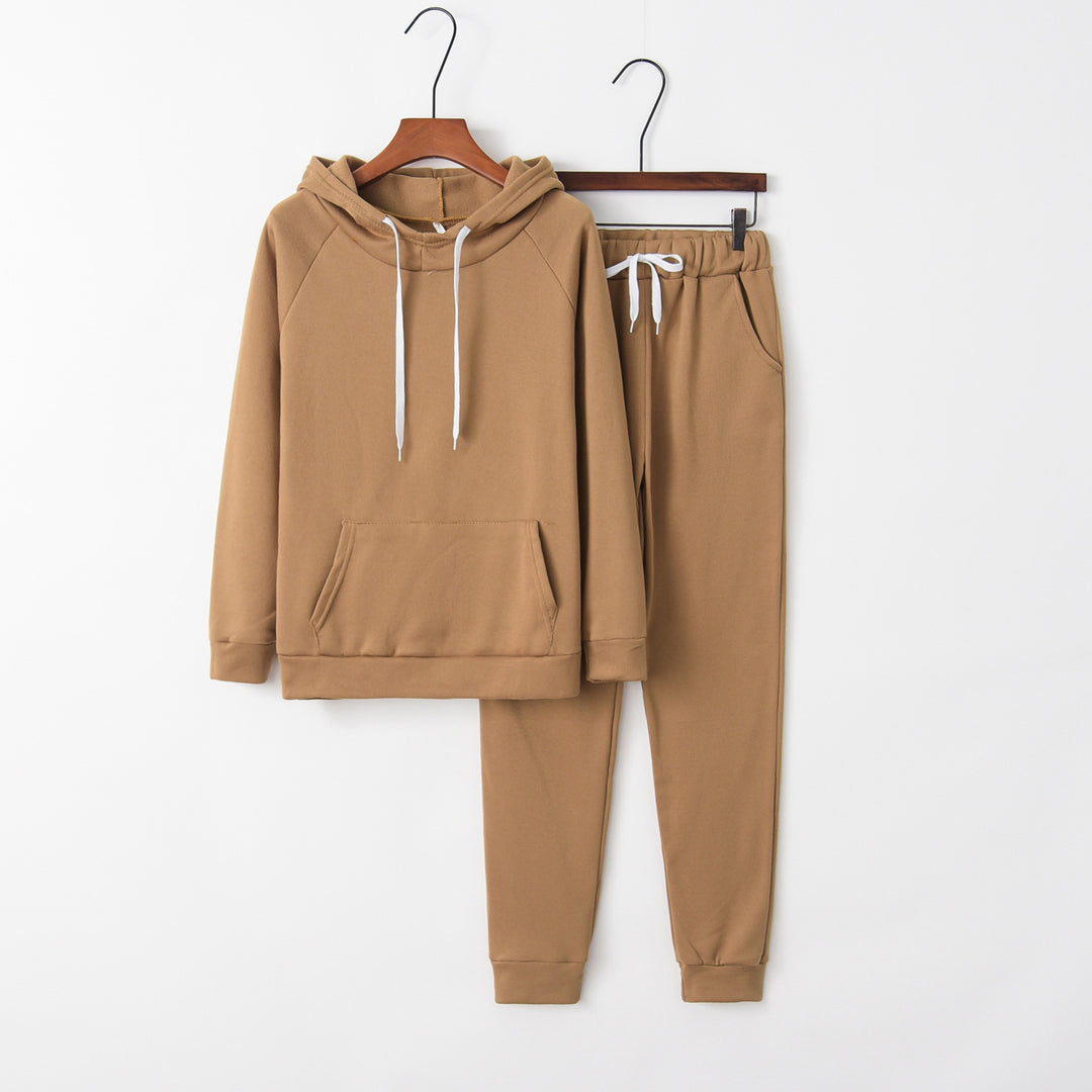 Damen lässiges Sportanzug-Set mit Kapuze und Kängurutasche Drune