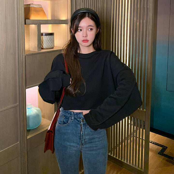 Damen lässiges cropped Sweatshirt mit weitem Schnitt Drune
