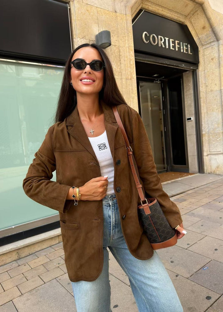 Drune | Wildleder Knopf-Front Blazer mit Pattentaschen