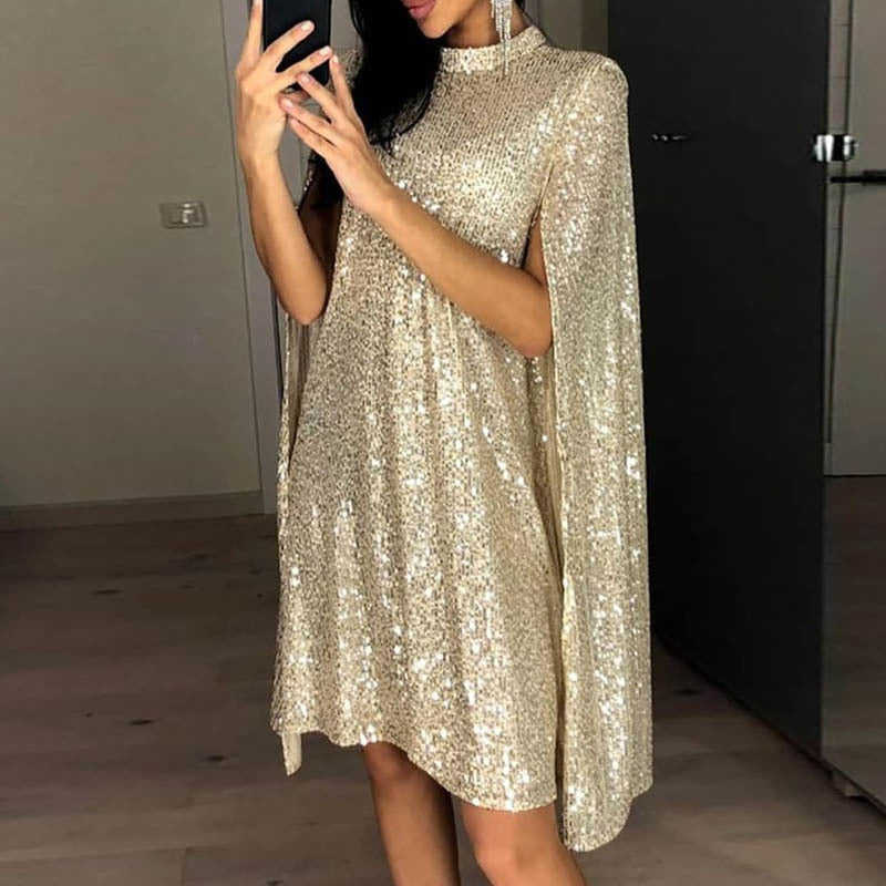 Damen Pailletten-Kleid mit funkelndem Cape-Design und elegantem Schnitt Drune