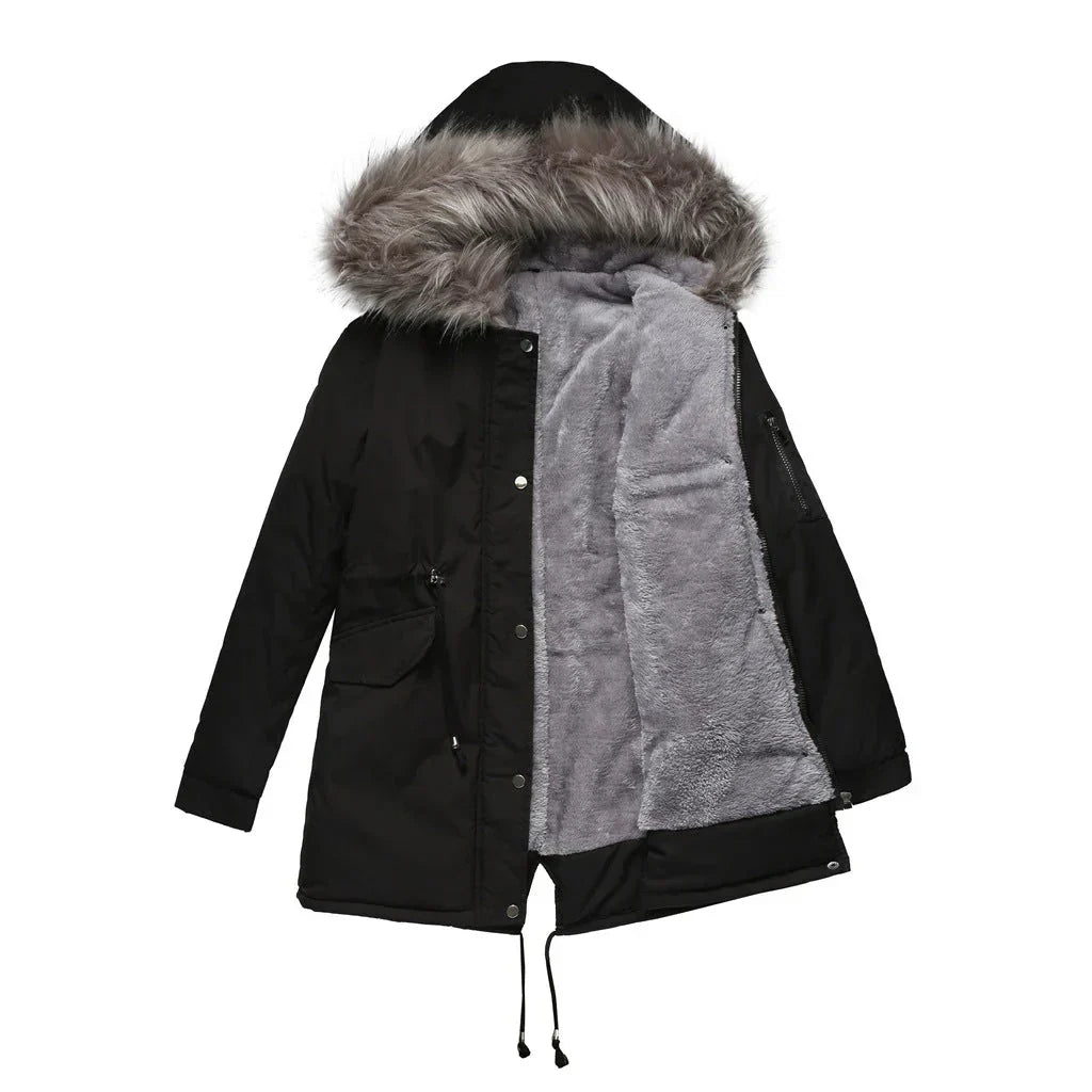 Drune | Baumwolle Kunstpelz Kapuzenparka Jacke Lässige Passform Jacke