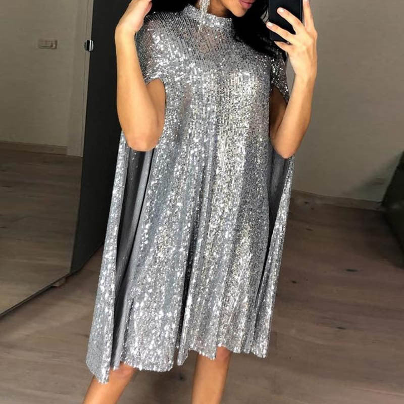 Damen Pailletten-Kleid mit funkelndem Cape-Design und elegantem Schnitt Drune