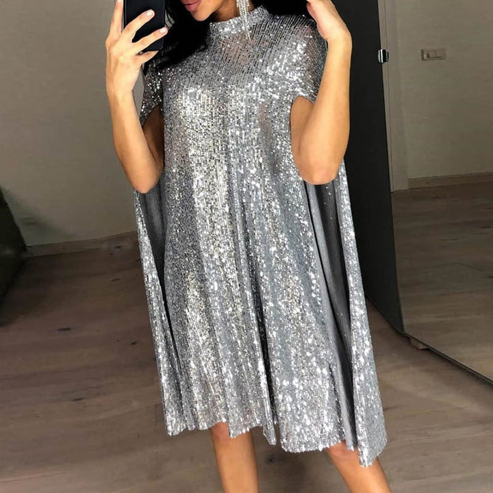Damen Pailletten-Kleid mit funkelndem Cape-Design und elegantem Schnitt Drune