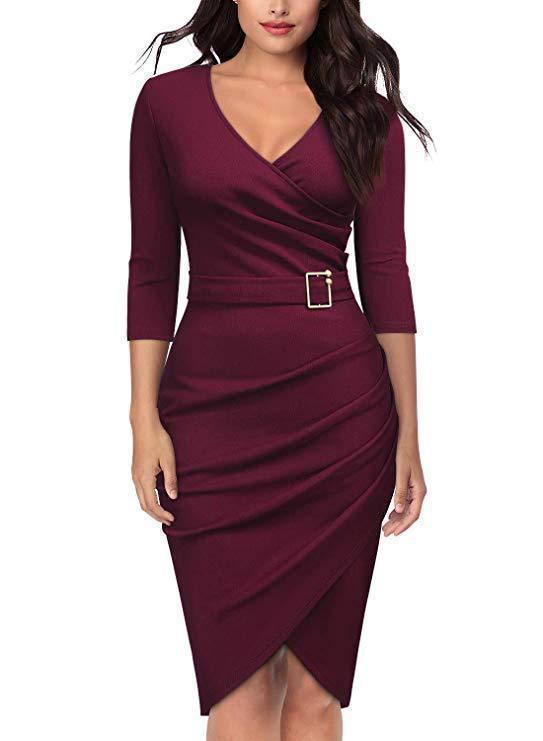 Damen Wickelkleid mit raffinierten Raffungselementen und eleganter Gürtelschnalle Drune