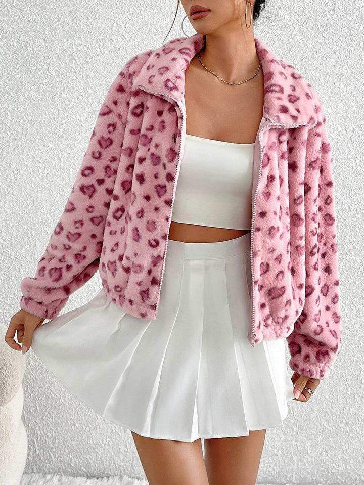 Drune | Kunstpelzjacke - Herzdruckdesign - Weiche Polyester-Mischung - Trendige Freizeitoberbekleidung