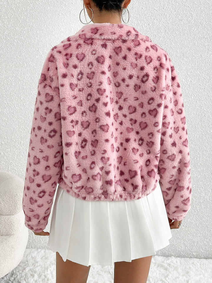 Drune | Kunstpelzjacke - Herzdruckdesign - Weiche Polyester-Mischung - Trendige Freizeitoberbekleidung