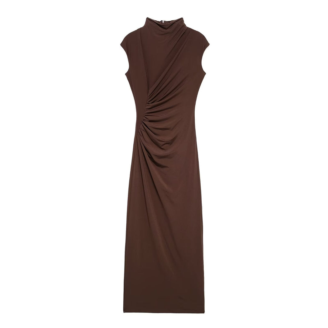 Drune | Faltenärmeloses Halb Stehkragen Maxikleid Frühling