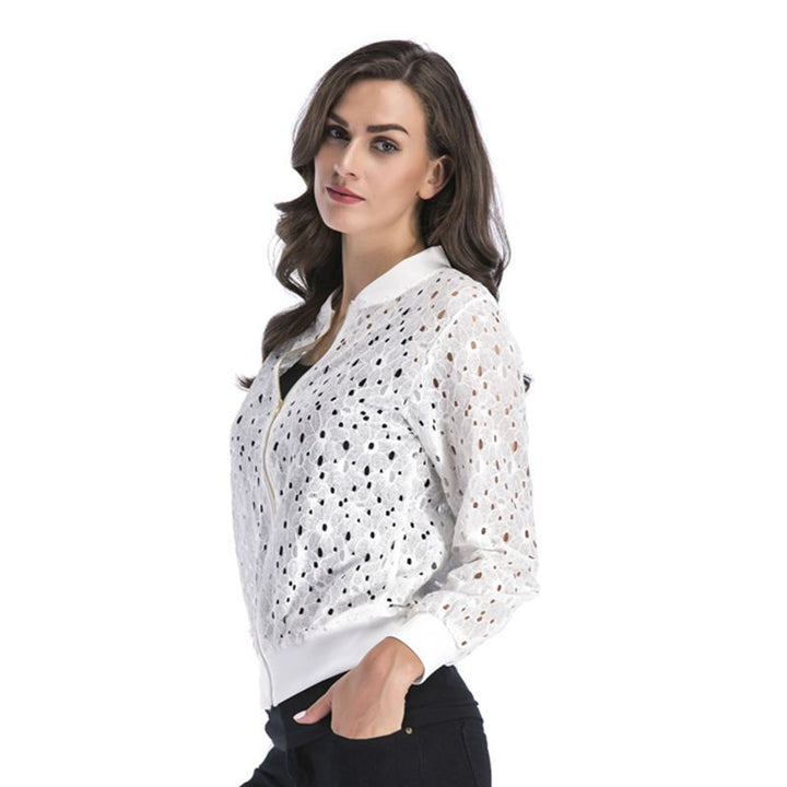 Damen luftige Blousonjacke mit stilvollem Lochmuster Drune