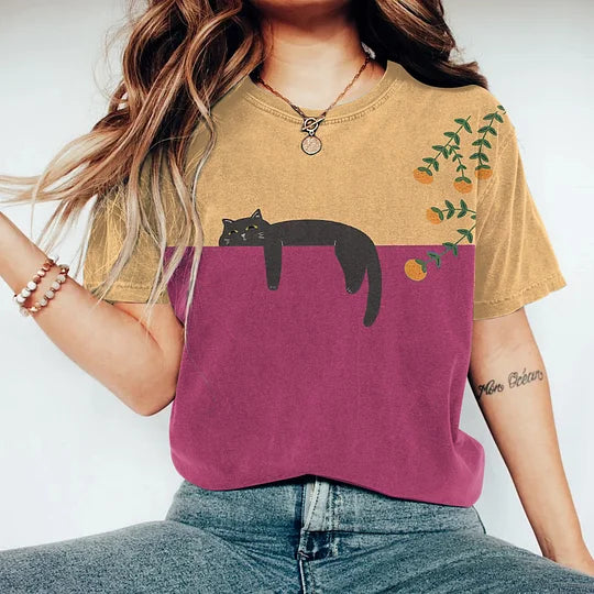Drune | Black Cat Painting Kunst Kreatives T-Shirt für Frauen
