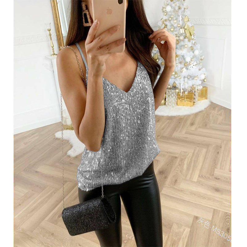 Damen Glamouröses Trägershirt mit Pailletten Drune