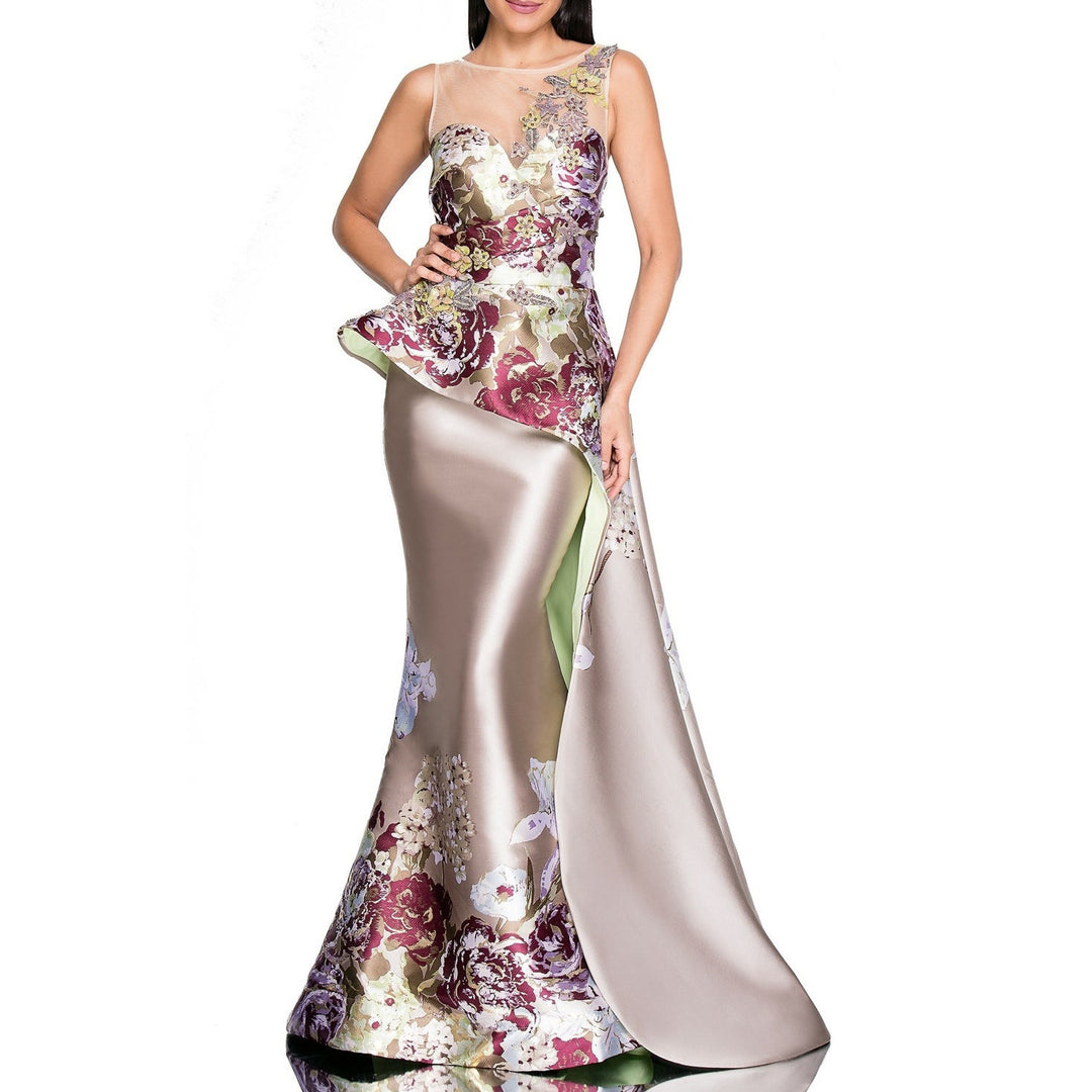 Damen Elegantes Maxikleid mit floralen Applikationen und asymmetrischem Saum Drune