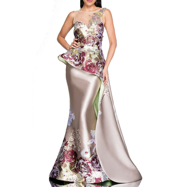 Damen Elegantes Maxikleid mit floralen Applikationen und asymmetrischem Saum Drune