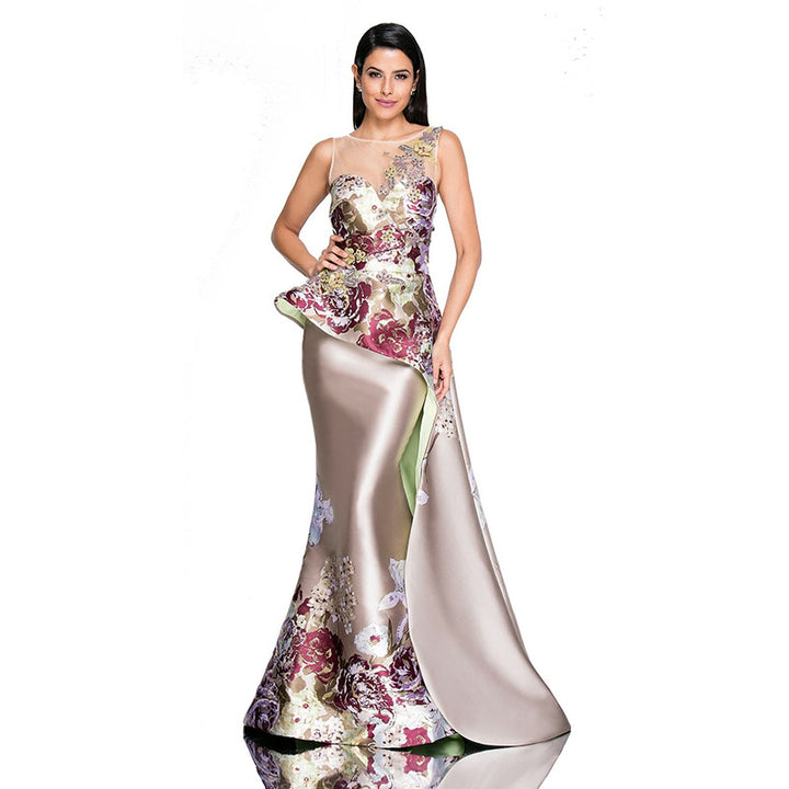 Damen Elegantes Maxikleid mit floralen Applikationen und asymmetrischem Saum Drune