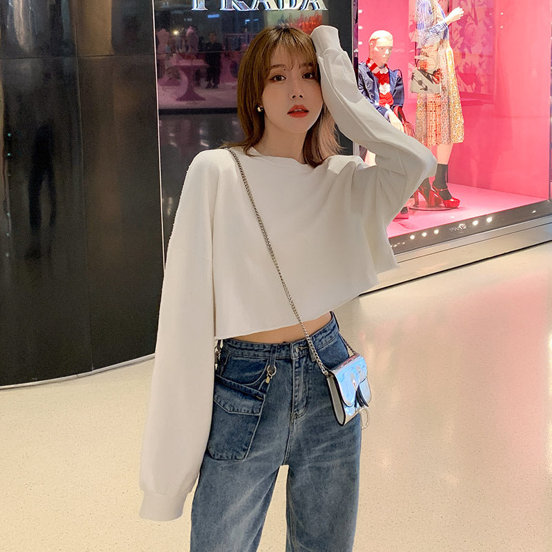 Damen lässiges cropped Sweatshirt mit weitem Schnitt Drune