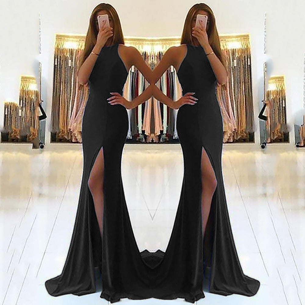 Damen Glamouröses Abendkleid mit elegantem V-Ausschnitt und hohem Schlitz Drune