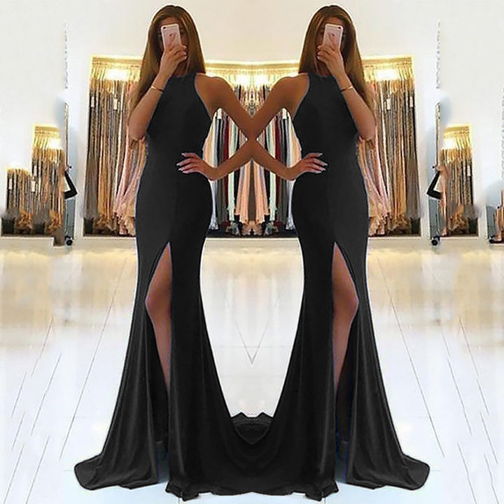 Damen Glamouröses Abendkleid mit elegantem V-Ausschnitt und hohem Schlitz Drune