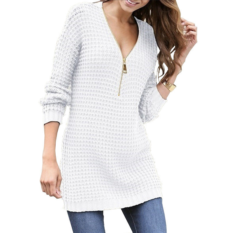 Damen Strickpullover mit kurzem Reißverschluss und Waffelmuster Drune