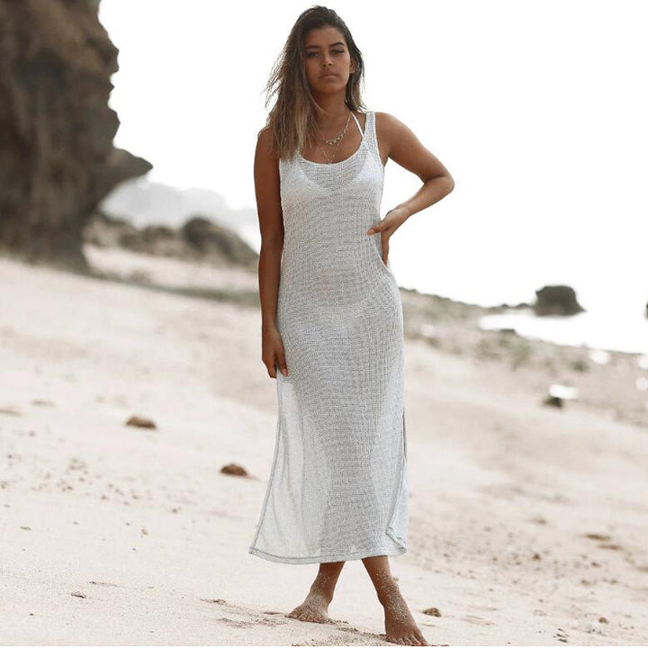 Damen Elegante Häkel-Strandrobe mit asymmetrischem Schnitt Drune