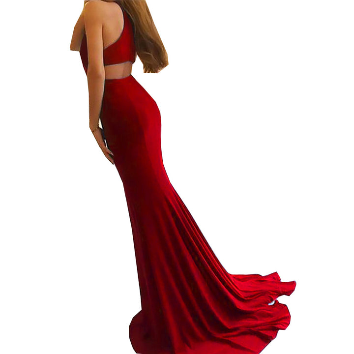 Damen Glamouröses Abendkleid mit elegantem V-Ausschnitt und hohem Schlitz Drune