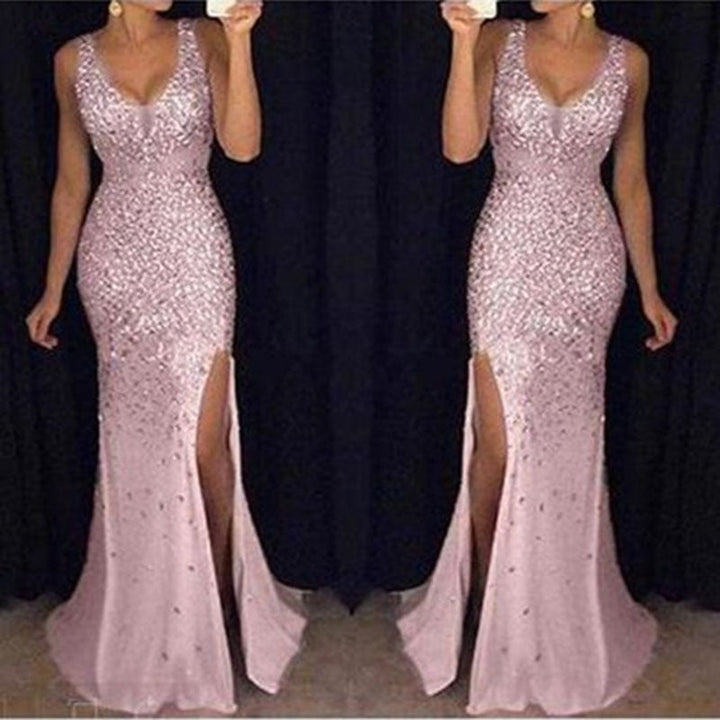 Drune | Schlitz Pailletten Abend Maxi Kleid