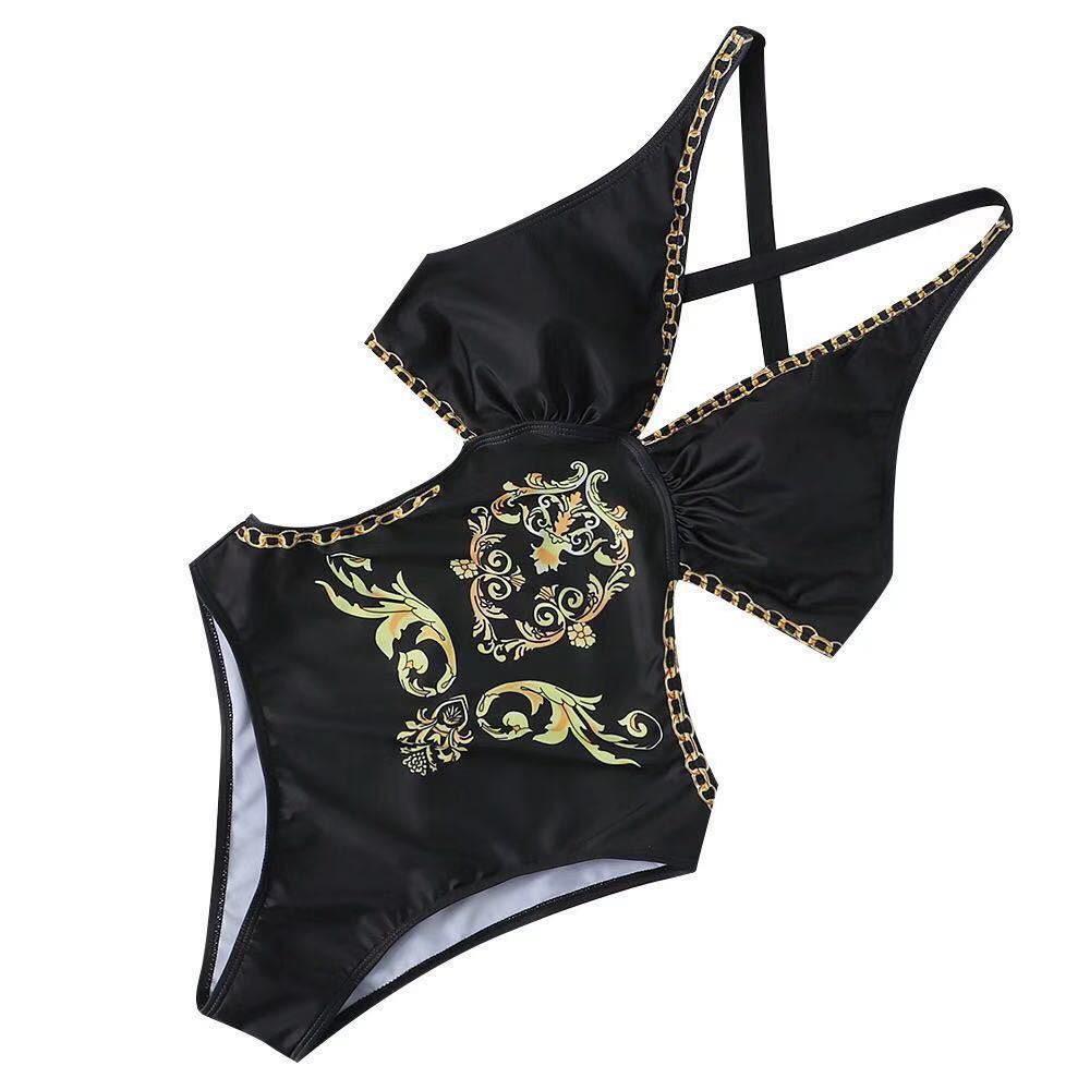 Damen einteiliger Badeanzug mit kunstvollem Design und verstellbaren Trägern Drune