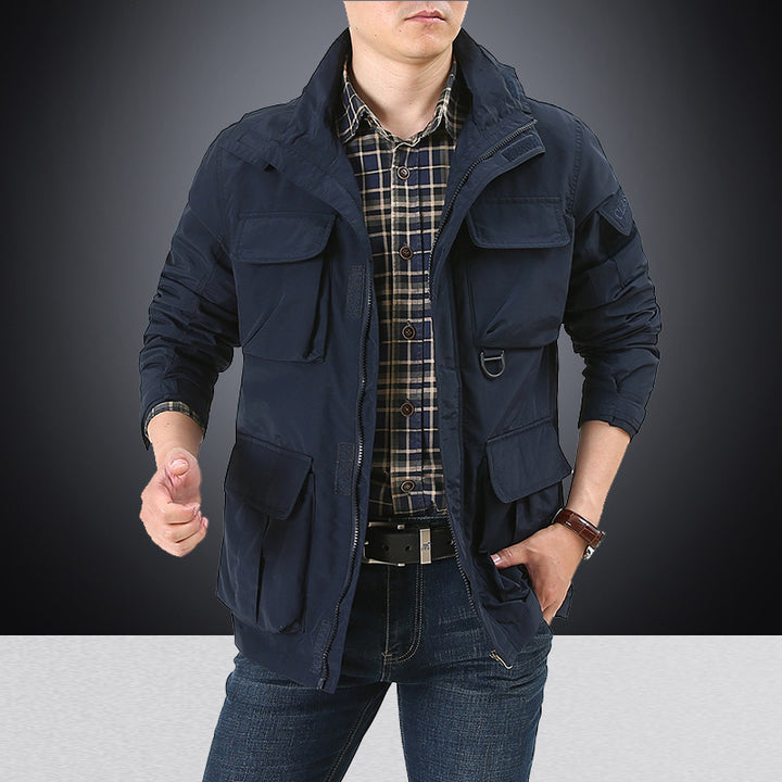Herren nan multifunktionale Utility-Fieldjacke mit zahlreichen Klapp- und Reißverschlusstaschen sowie D-Ring Drune