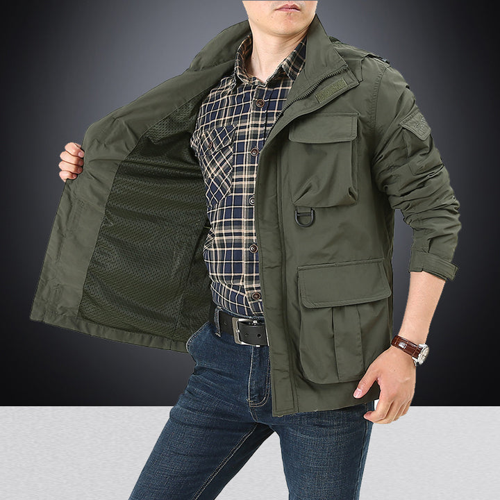 Herren nan multifunktionale Utility-Fieldjacke mit zahlreichen Klapp- und Reißverschlusstaschen sowie D-Ring Drune