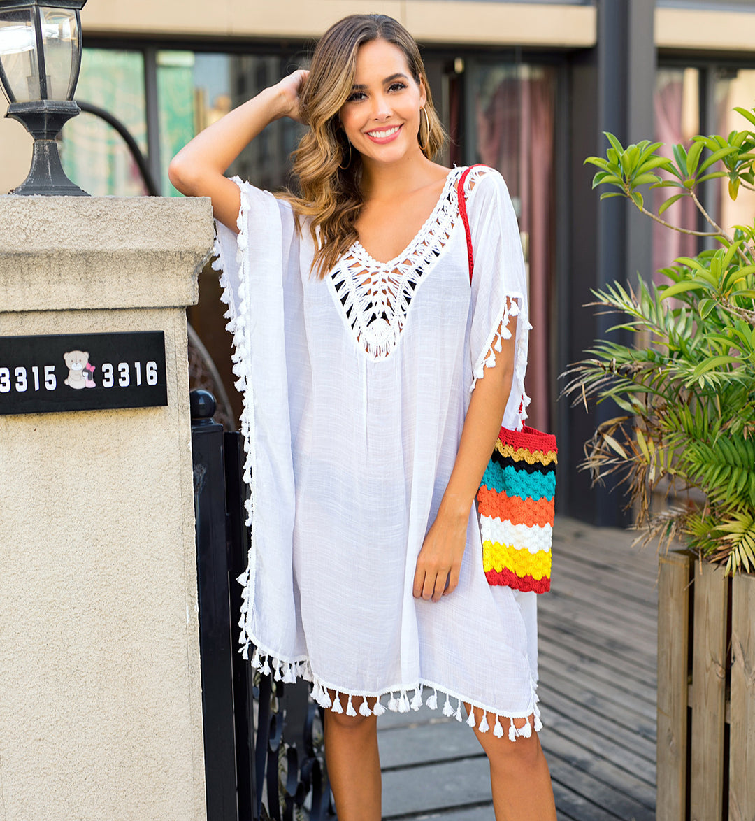 Damen luftiger Kaftan mit Fransen Drune