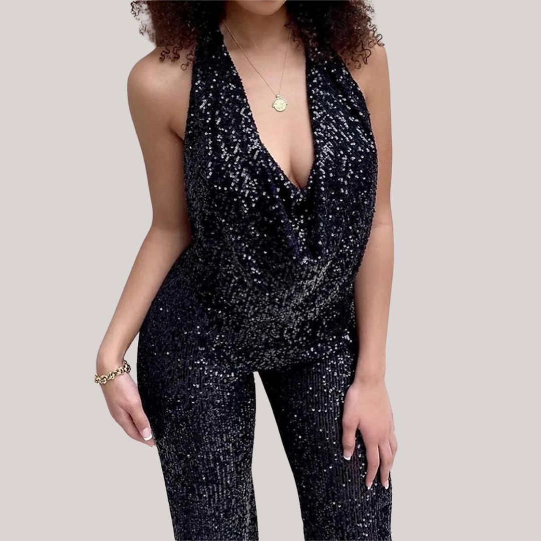 Drune - Eleganter Glitzer-Jumpsuit mit Ausschnitt