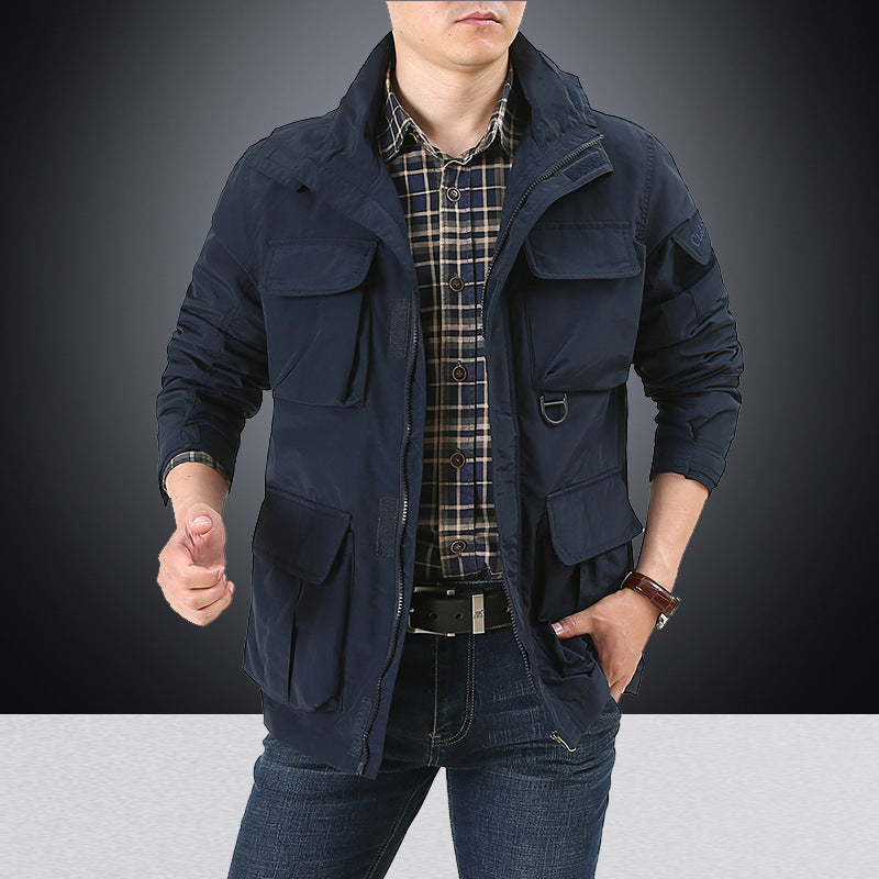Herren nan multifunktionale Utility-Fieldjacke mit zahlreichen Klapp- und Reißverschlusstaschen sowie D-Ring Drune