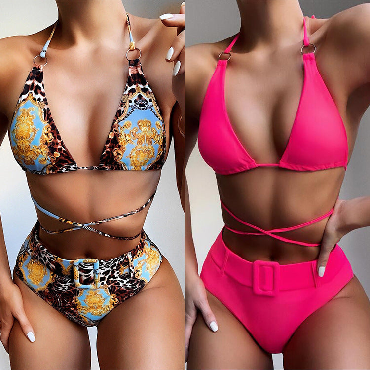 Damen Triangel-Bikini mit verstellbaren Trägern und hochsitztendem Bund Drune